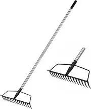 YEELOR Garden Rake With Carbon Steel Head and Adjustable Stainless Steel Handle - Heavy Duty Bow Rake for Loosening Soil, Leveling Mulch, and Gathering Leaves