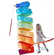 Dance Ribbon - 6.56ft Long Silk Rainbow Streamer Ribbon Dancer Wand,Goodie Bags Stuffers, Heart Pattern Baton Stick Twirling for Dance Performance