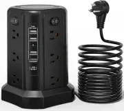 Angled Flat Plug 12 AC Outlets Power Strip Tower with USB C Port(Pd18W), Surge P