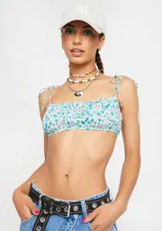 [Dolls Kill] Flower Power Blue Hepsie Bralette Top