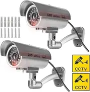 Sporgo Dummy Surveillance Camera Outdoor with LED Light Red Flashing Surveillance Camera Fake Camera Security Camera for Indoor and Outdoor Use, Pack of 2