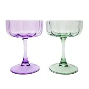 2pc Urban Willa Cocktail Glass Drinking Cup Set Drinkware Purple/Green 13cm