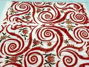 ANTIQUE VINTAGE STAMP BATIK FABRIC TEXTILE HANDMADE INDONESIA RED BAQ07