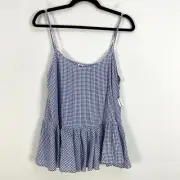NEW Old Navy Womens Blue Gingham Peplum Tank Top Size Medium Sleeveless Blouse