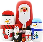Winterworm 6 Pcs Christmas Nesting Dolls Set,Santa Claus Snowman Penguin Reindeer Matryoshka Russian Nesting Dolls Wooden Stacking Dolls Kids Girl Xmas Christmas Birthday Toy Gifts