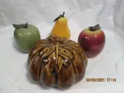 Ceramic Brownish Pumpkin With 2 Ceramic Apples & 1 Ceramic Pear New