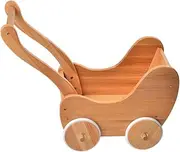 Constructive Playthings Wooden Doll Buggy with Rubber Edged Wooden Wheels, Ages 3 Years and Up