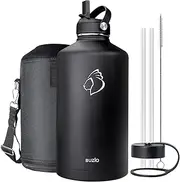 BUZIO 1 Gallon Water Jug with Straw Lid, 128oz Insulated Water Bottle Stainless Steel Double Wall Hydro Jug Water Flask, 18/8 Food Grade Thermo Mug Keep Cold 48H & Hot 24H