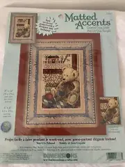 Vintage DIMENSIONS Teddy's Friend Counted Cross Stitch KIT Matted Accents