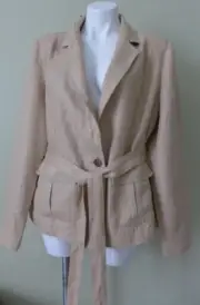 NWT TAHARI 100% Linen Lined belted Utility Pockets Blazer Jacket Size L