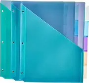 Amazon Basics Two Pocket Plastic Dividers with 5 Tabs, Multicolor, Pack of 3 Sets