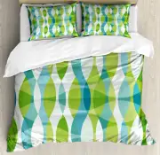 Grunge Duvet Cover Set with Pillow Shams Geometric Oval Shapes Print