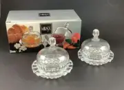 NIB MIKASA SALINA CRYSTAL DOME COVERED JAM & MARMALADE DISH SET QQ231/660 MACY'S