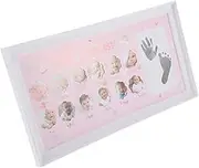 Ciieeo 12 Month Baby Photo Frame Handprint Footprint Kit Milestone Birthday Present for Newborn Elegant Home Decor