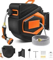 Retractable Garden Hose Reel with UV Resistant Cover, 1/2" X 100Ft, Automatic Re