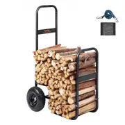 VEVOR Firewood Log Cart, 113 kg Load Capacity, Outdoor and Indoor Wood Rack Storage Mover with Pneumatic Rubber Wheels, Heavy Duty Steel Dolly Hauler,