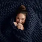 Bearaby Cotton Hand-Knit Weighted Blankets for Adults - Chunky Knit Blanket -...