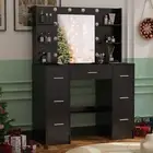 Large Dressing Table Makeup Desk with LED Lights Mirror and 7 Drawers Vanity Set