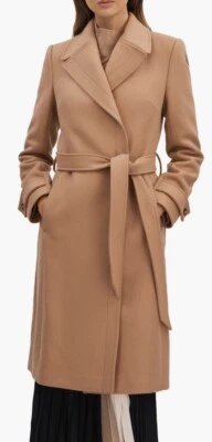 Reiss Tor Belted Wool Blend Coat In Camel NWT $625 Women’s Size US 10, UK 14