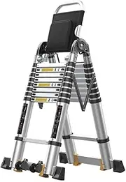 Telescoping Ladder Mult-Purpose Telescopic Ladder with Tool Table and Wheels 3.4M/4.2M, Folding Aluminium Extension Straight Ladder, Household Garden Building Safety Step Ladder KeYJ