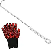 BBQ Meat Hook Flipper with Long Handle and Pointed Tail Stainless Steel Meat Turner Hook Heat Resistant BBQ Heavy Duty Food Flipper ZJMCAJY(1 piece,silver)