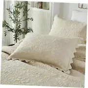 Standard Size Quilted Pillow Shams Cotton Set of 2 Beige Shabby Vintage