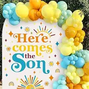 Barri Design Here Comes The Son Party Decal Baby Shower Backdrop Stickers for Arch Gender Reveal Decorations for Balloon Arch Stickers Welcome Baby Sign Decor Baby Boy Birthday Wall Decorations