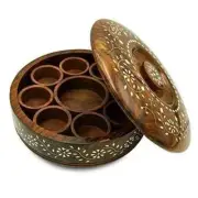 Indian Wood Masala Box Spice Box Sheesham Wood Spice Container 10 Inch
