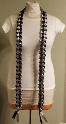 Graduation Lei Black and Silver Ribbon Open Lei Extra Long Lei Ready2Ship