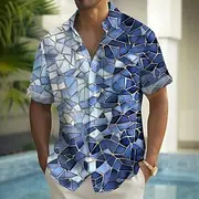 Men's Mosaic Glass Shirt Summer Shirt Button Up Shirt Short Sleeve Fashion Casual Outdoor Vacation Dailywear Summer Spring Turndown 3D Print Collared Shirts Fr
