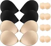 [Bojianxin] Sticky Bra-4 Pairs Adhesive Strapless Super Invisible Push up Silicone Bras for Backless Dress with Nipple Covers