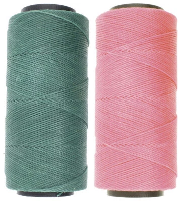 2 Knot It Waxed Polyester Cord 1mm Diameter 144M Spools (Teal Green, Rose)