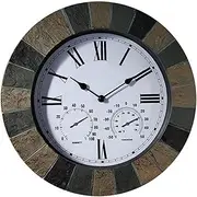 14 in Garden Wall Clock with Thermometer and Hygrometer, Indoor and Outdoor Slate Effect Wall Clock, Very Suitable for Indoor Or Outdoor Use