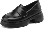 [IKOFLYE] Oxfords Shoes Penny Loafers Low Chunky Heel Comfort Work Platform Square Toe Dress Shoes for Women Black