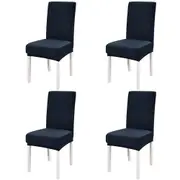 4pcs Velvet Dining Chair Covers Washable Kitchen Chair Slipcovers -Navy blue