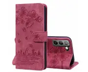 YMG Samsung Galaxy S21 FE Case Leather Wallet - RFID 3 Card Slots & Cash Pocket Only for Samsung S21 FE - Red