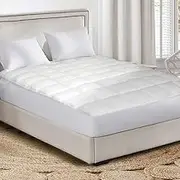 Dreamz Luxury Topper Bamboo Quilted Underlay Pad Mattress Protector Cover, Double Size, White