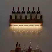 Backlit MDF Bar Wall Shelf-cum-Mini Bar Cabinet in Walnut Finish