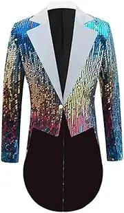 [HEYDHSDC] Men's Sequin Swallowtail Blazers Long Coat Party Stage Performance Chorus Evening Singer Host Suit Jackets