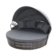 Outdoor Furniture Sofa Patio Wicker Garden Rattan Bed Lounge Set - Grey