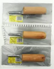 QEP 11" Professional Carbon Steel Trowels With Wood Handles Set Of Three New