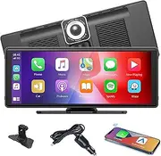 Wireless Carplay & Android Auto with Dash Cam -10.2 Inch Touch Screen with Lifting 1080p Dash Cam, Wireless Carplay Box with Siri/FM/Bluetooth, Loop Recording, Google Maps, GPS, Navigation