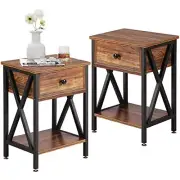 Set of 2 Versatile X-Design Side End Table Night Stand Storage Shelf Living Room