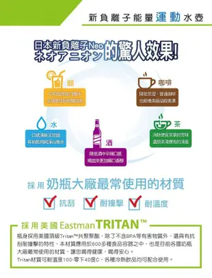 【海夫健康生活館】人因康元 おいしい 新負離子 能量運動水壺 800ml 雙包裝(TT8000) (6.4折)