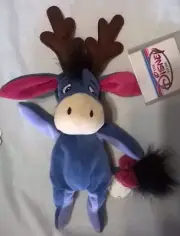 DISNEY STORE EEYORE 9" REINDEER CHRISTMAS BEANIE "NEW" WITH ANTLERS