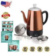Classic Electric Coffee Percolator - Copper Finish, Manual Operation, 8 Cup