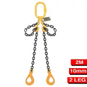 CHAIN SLING GR80 2 LEG 10MM X 2M WL.L 5500KG C/W SHORTENING HOOK & SAFETY HOOKS