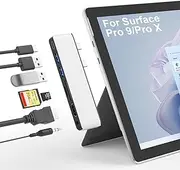 Surface Pro 11/10/9 Hub with 4k HDMI, USB C Thunerdbolt 4(Display+PD Charging+Data), USB 3.0 * 2, SD&TF Card Slot, 3.5mm Audio, Triple Display(Surface Pro 9+HDMI+USB C) for Surface Pro 11/10/9