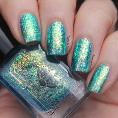 Emily de Molly Downhill Slope - Turquoise Blue Gold Green Flakies Nail Polish