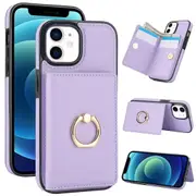 IPhone 12 Mini Case With Card Holder,Military Grade Drop Protection,Durable Shockproof Cover-Light Purple